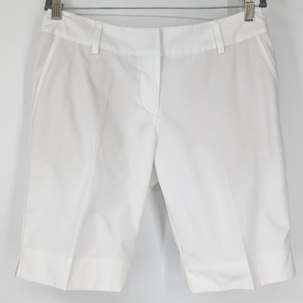 Adidas Climalite White Golf Tennis Activewear Flat Front Bermuda Shorts 10